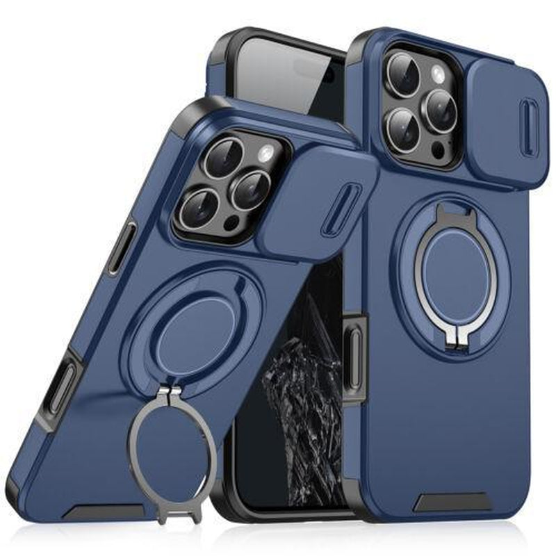Magnetic Case Slide Camera Lens Cover for Iphone 16 Pro Max 15 14 13 12 Metal Ring Stand Bracket Holder Cover Car Mounted Shockproof Protective Protector Smartphone Orange Protection #Tiktokshopbacktoschool