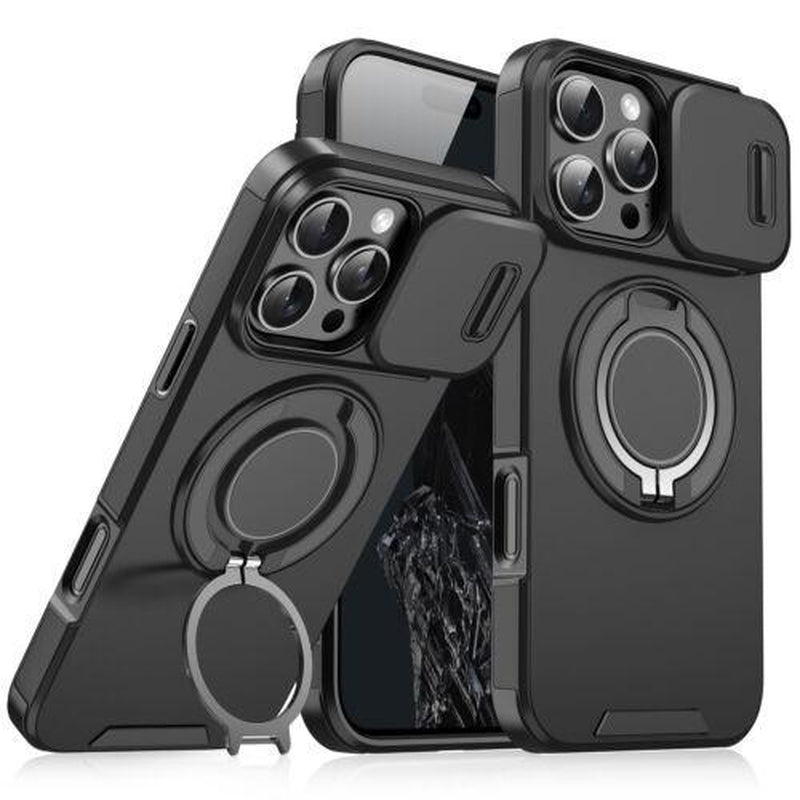 Magnetic Case Slide Camera Lens Cover for Iphone 16 Pro Max 15 14 13 12 Metal Ring Stand Bracket Holder Cover Car Mounted Shockproof Protective Protector Smartphone Orange Protection #Tiktokshopbacktoschool