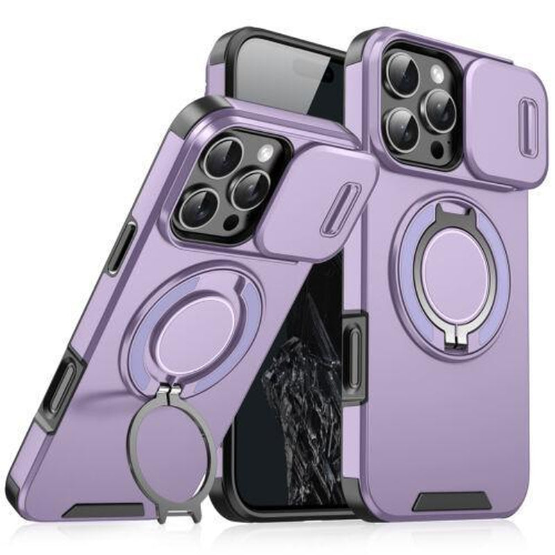 Magnetic Case Slide Camera Lens Cover for Iphone 16 Pro Max 15 14 13 12 Metal Ring Stand Bracket Holder Cover Car Mounted Shockproof Protective Protector Smartphone Orange Protection #Tiktokshopbacktoschool