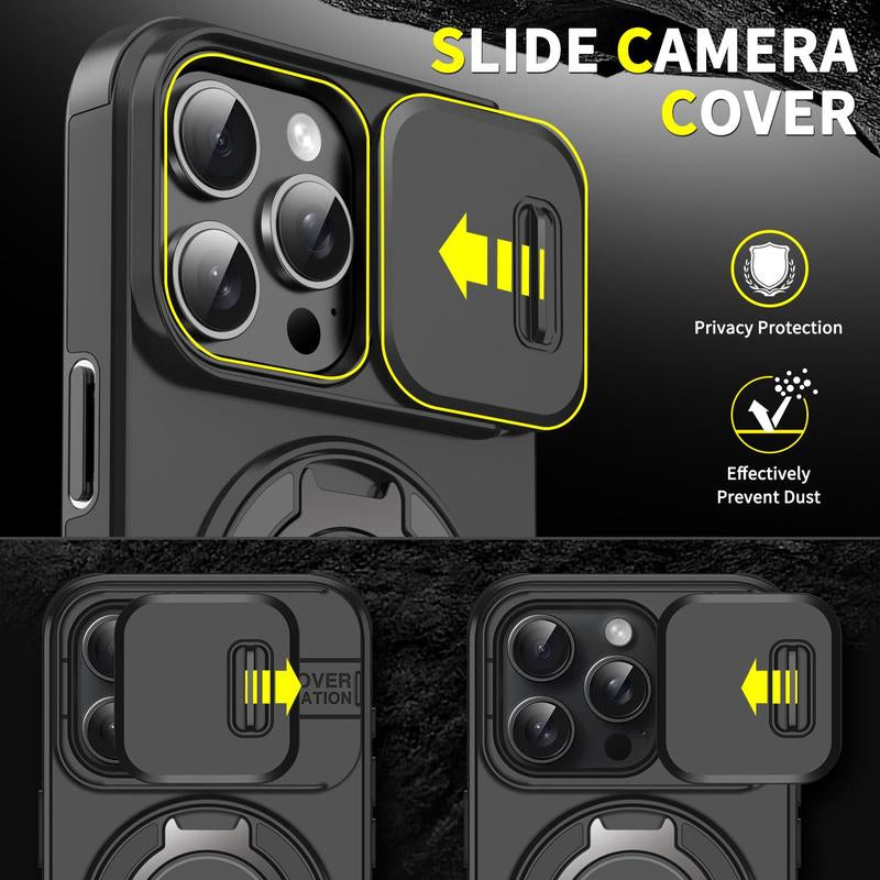 Magnetic Case Slide Camera Lens Cover for Iphone 16 Pro Max 15 14 13 12 Metal Ring Stand Bracket Holder Cover Car Mounted Shockproof Protective Protector Smartphone Orange Protection #Tiktokshopbacktoschool