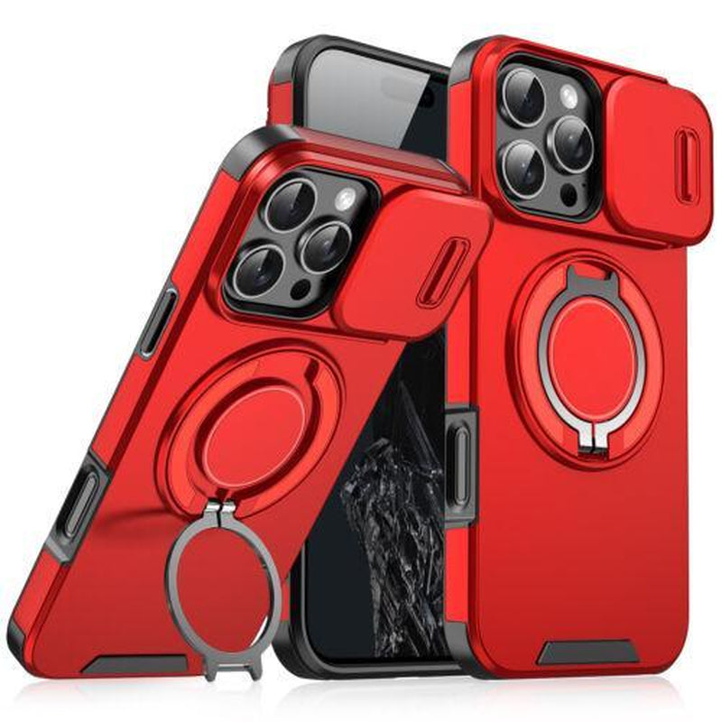 Magnetic Case Slide Camera Lens Cover for Iphone 16 Pro Max 15 14 13 12 Metal Ring Stand Bracket Holder Cover Car Mounted Shockproof Protective Protector Smartphone Orange Protection #Tiktokshopbacktoschool