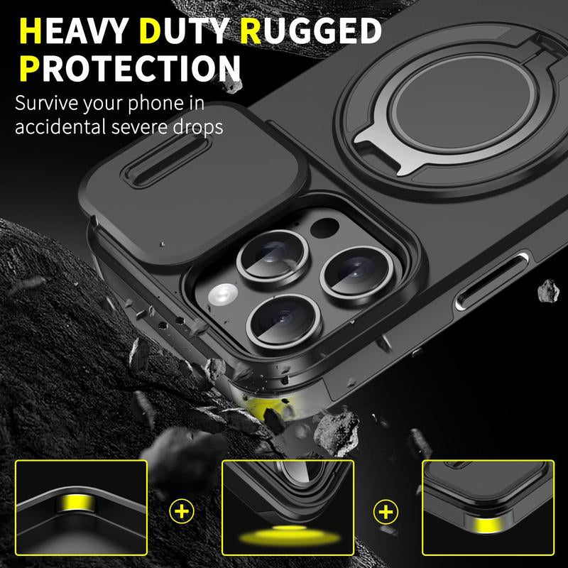 Magnetic Case Slide Camera Lens Cover for Iphone 16 Pro Max 15 14 13 12 Metal Ring Stand Bracket Holder Cover Car Mounted Shockproof Protective Protector Smartphone Orange Protection #Tiktokshopbacktoschool
