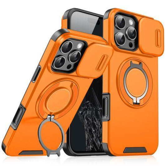 Magnetic Case Slide Camera Lens Cover for Iphone 16 Pro Max 15 14 13 12 Metal Ring Stand Bracket Holder Cover Car Mounted Shockproof Protective Protector Smartphone Orange Protection #Tiktokshopbacktoschool