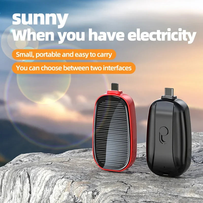 Solar Mini Power Bank Key Ring Portable Charger for Outdoor Camping External Battery Emergent Phone Power Bank 1200Mah